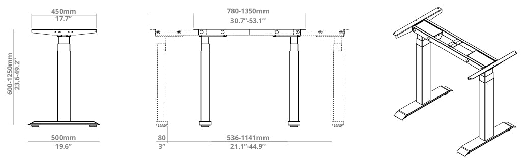 mini standing desk frame diagram for small spaces