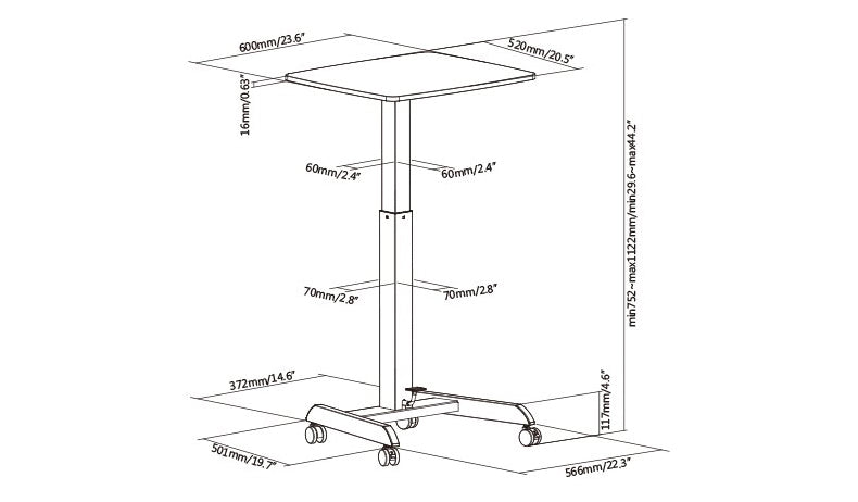 manual standing desk diagram