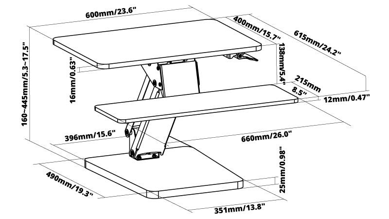 manual standing desk diagram