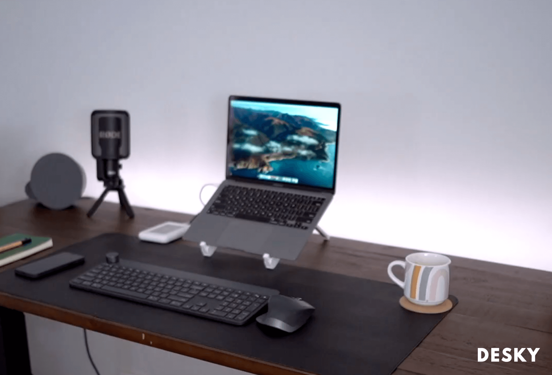 Standing desk with a dark top