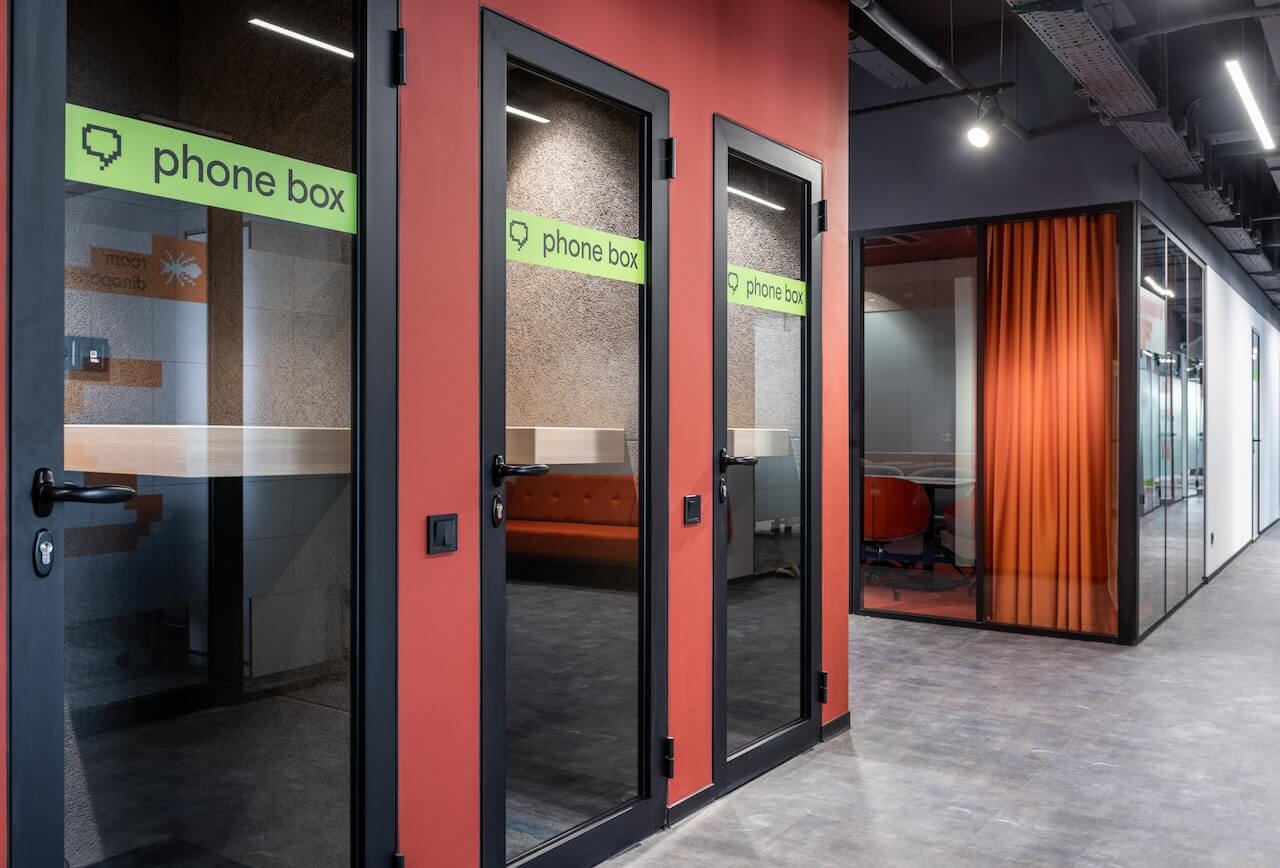 Glass door phone booths for privacy