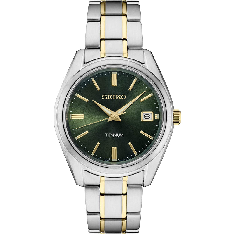 Seiko Essentials Collection 40mm Green Dial Titanium Case and Bracelet –  Smyth Jewelers