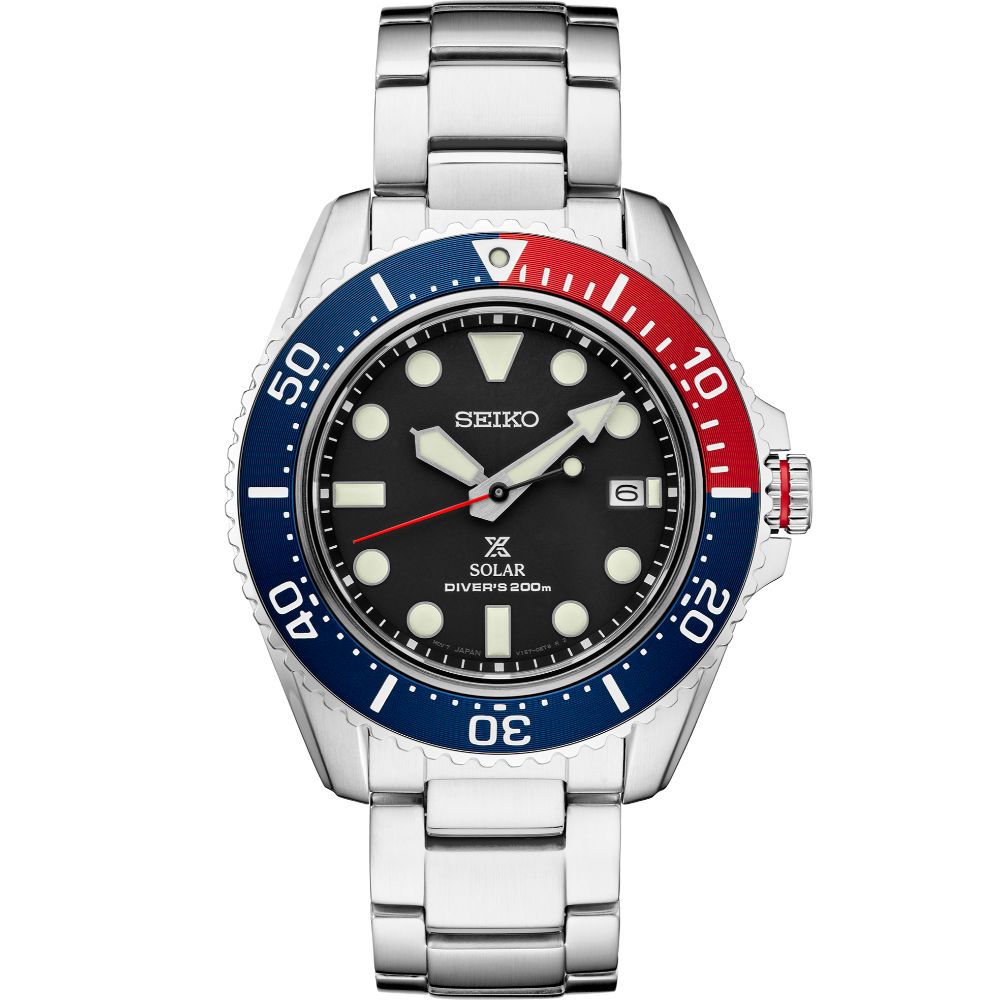 Seiko Prospex Solar Diver's Black Dial with Blue and Red Bezel SNE591 –  Smyth Jewelers