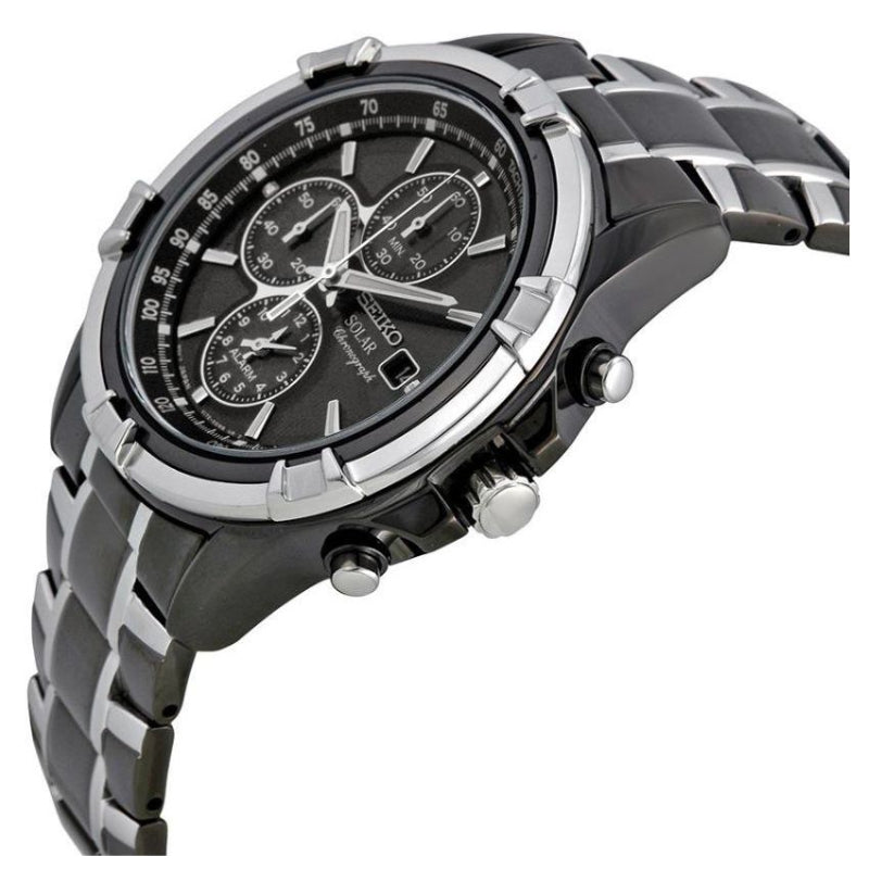 Seiko Essentials 43mm Solar Black Dial Black Ion Stainless Chronograph –  Smyth Jewelers