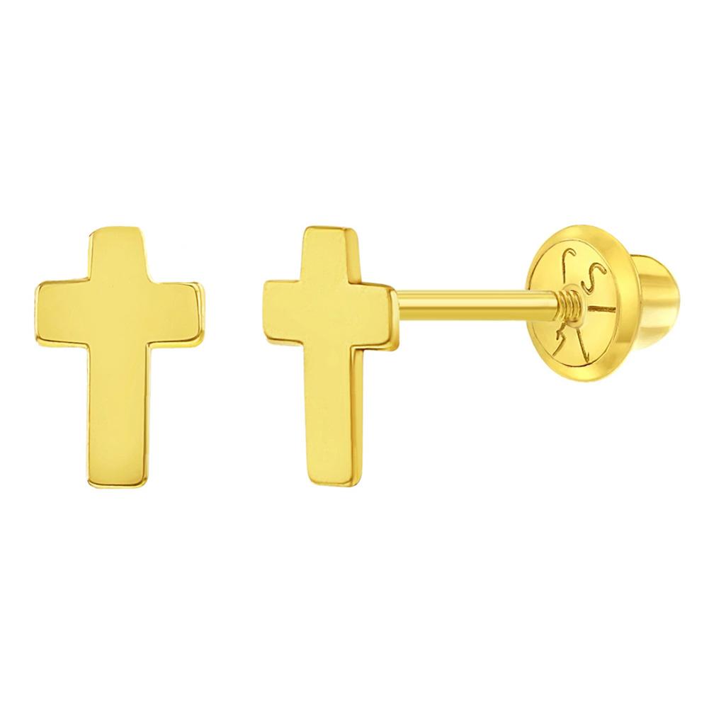 Children's 14K Yellow Gold Cross Earrings