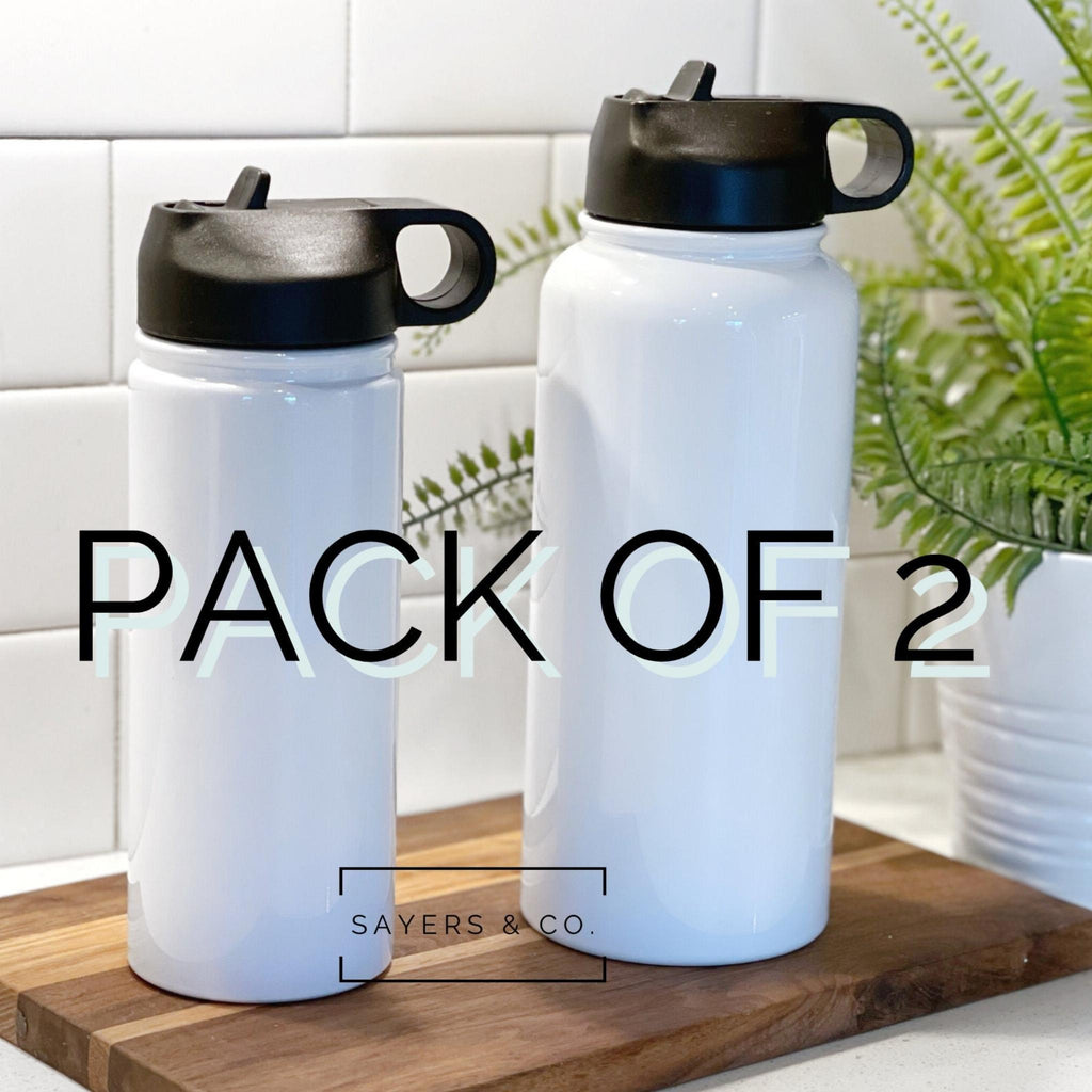 32 Oz Insulated Water Bottles Bulk 2 Pack with Straw Lid &