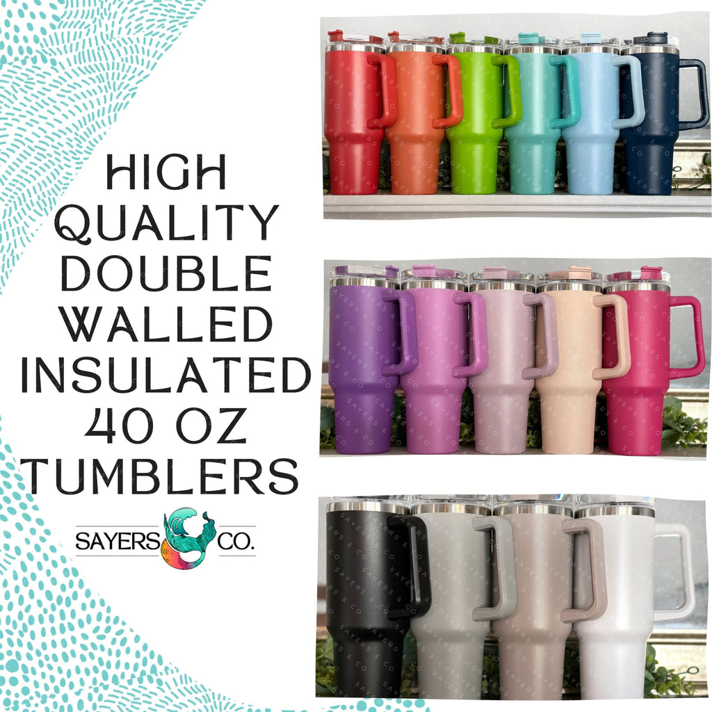 40oz Stainless Steel Glitter Sublimation Tumblers with a Handle, Quenc –  Wild About Me