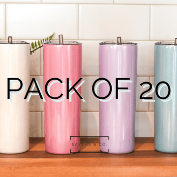 24-PACK - 20 oz. Sublimation Skinny Stainless Steel Tumbler with Lid and  Straw