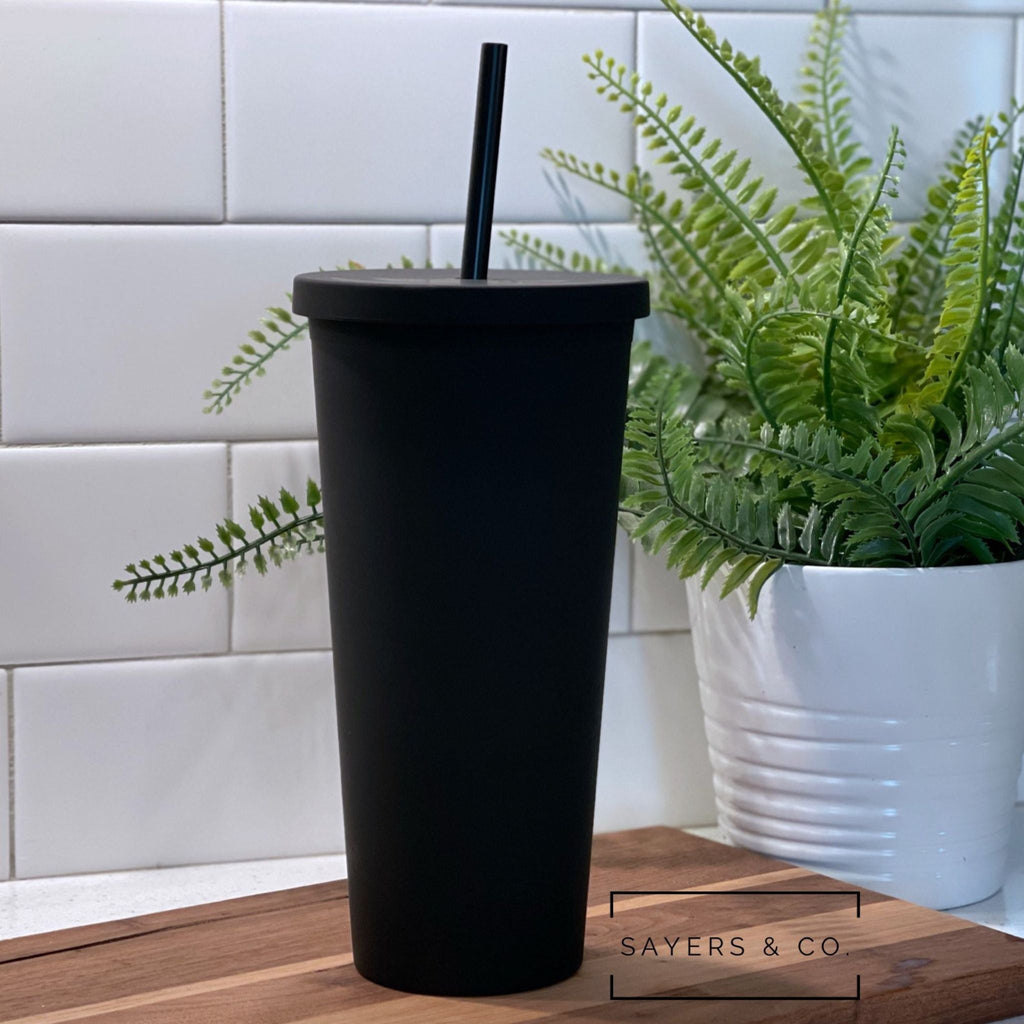 19oz Glass Tumbler with Sleeve and Straw (Black)