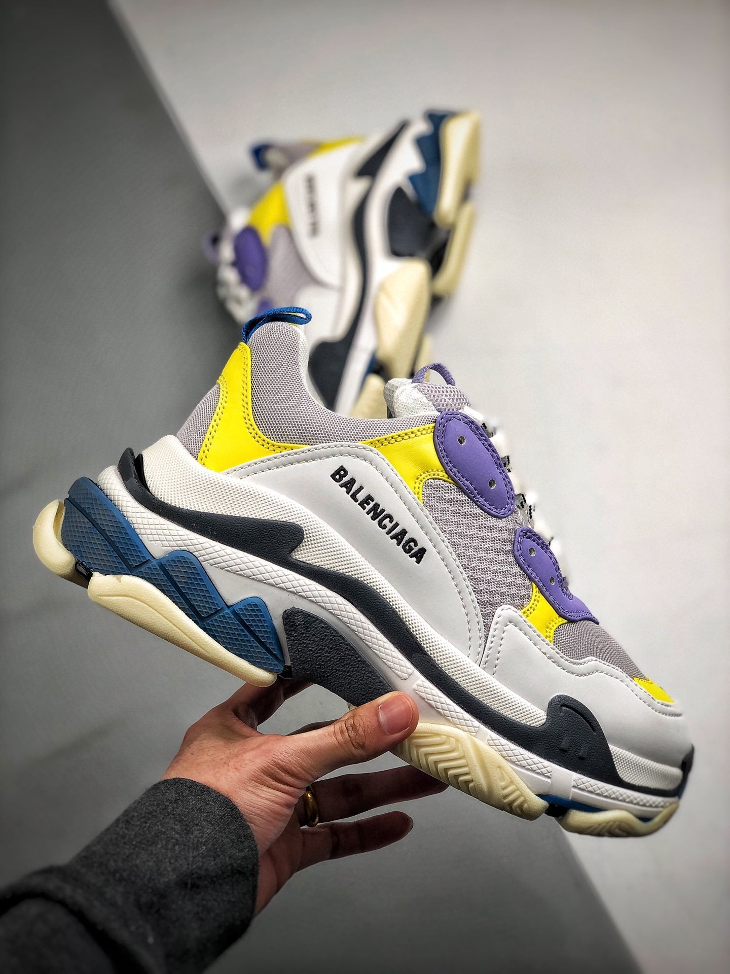 balenciaga triple s purple yellow blue