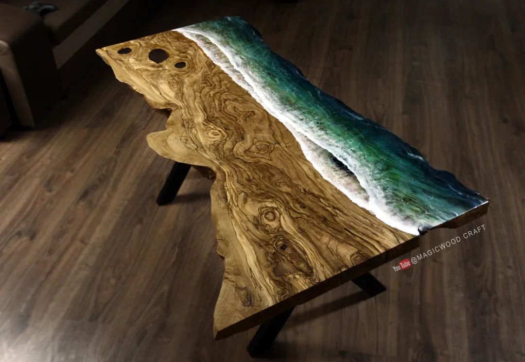 teexpert deep pour resin, river table, resin table, ocean wave art