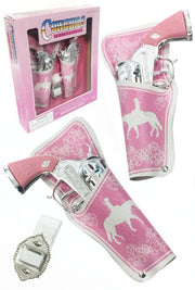 Cowgirl Paper Roll Cap Guns Double Holster Set Pink | poptoptoys.