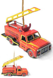 Fire Engine Tin Christmas Ornament | poptoptoys.