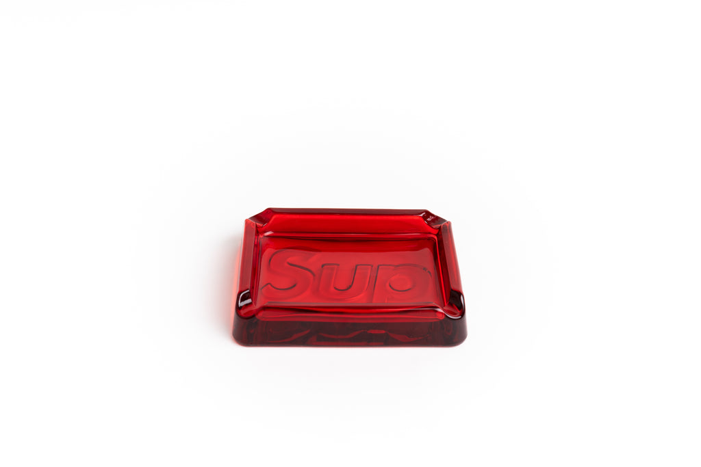 supreme debossed glass ashtray red