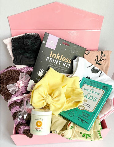 baby and sunshine subscription boxes are packed full of baby essentials, mommy essentials, adorable handmade items, and so many more wonderful things for new baby.
