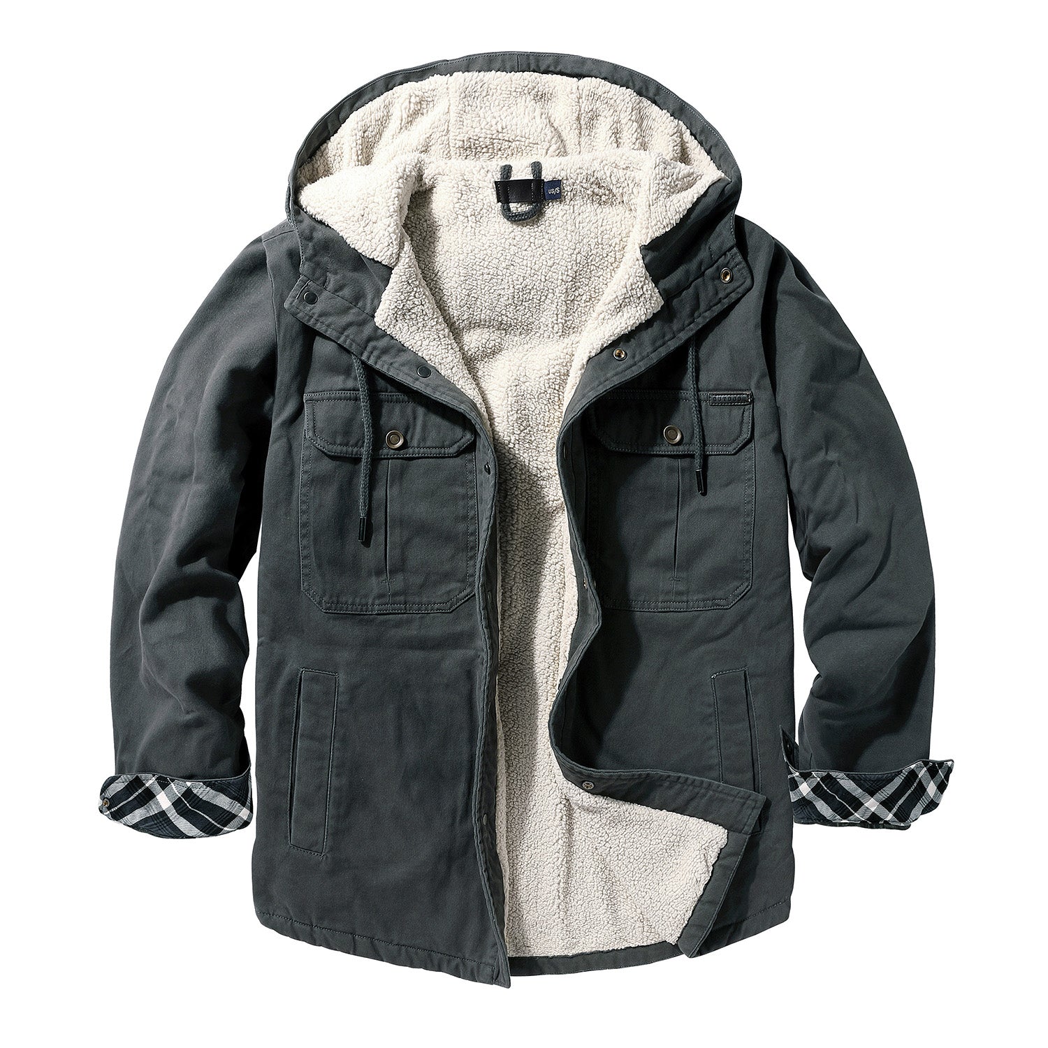 Mr.Stream Men's Sherpa Lined Fleece Hooded Washed Cotton Shirt Jacket ...