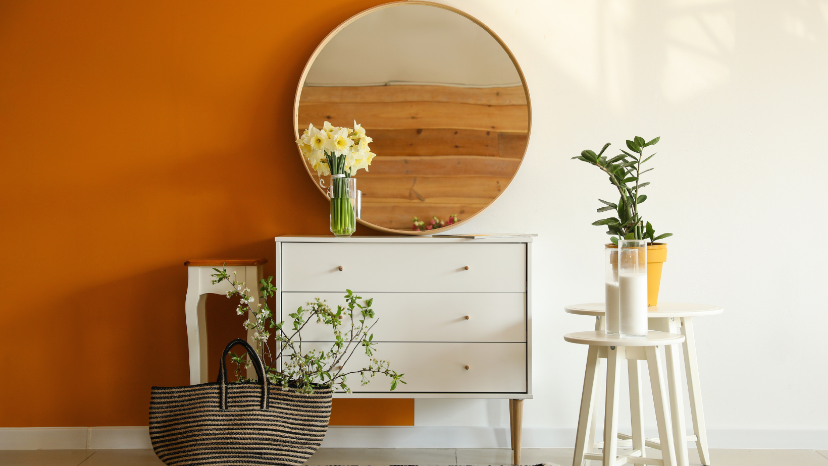 Orange and Ivory Painted Wall