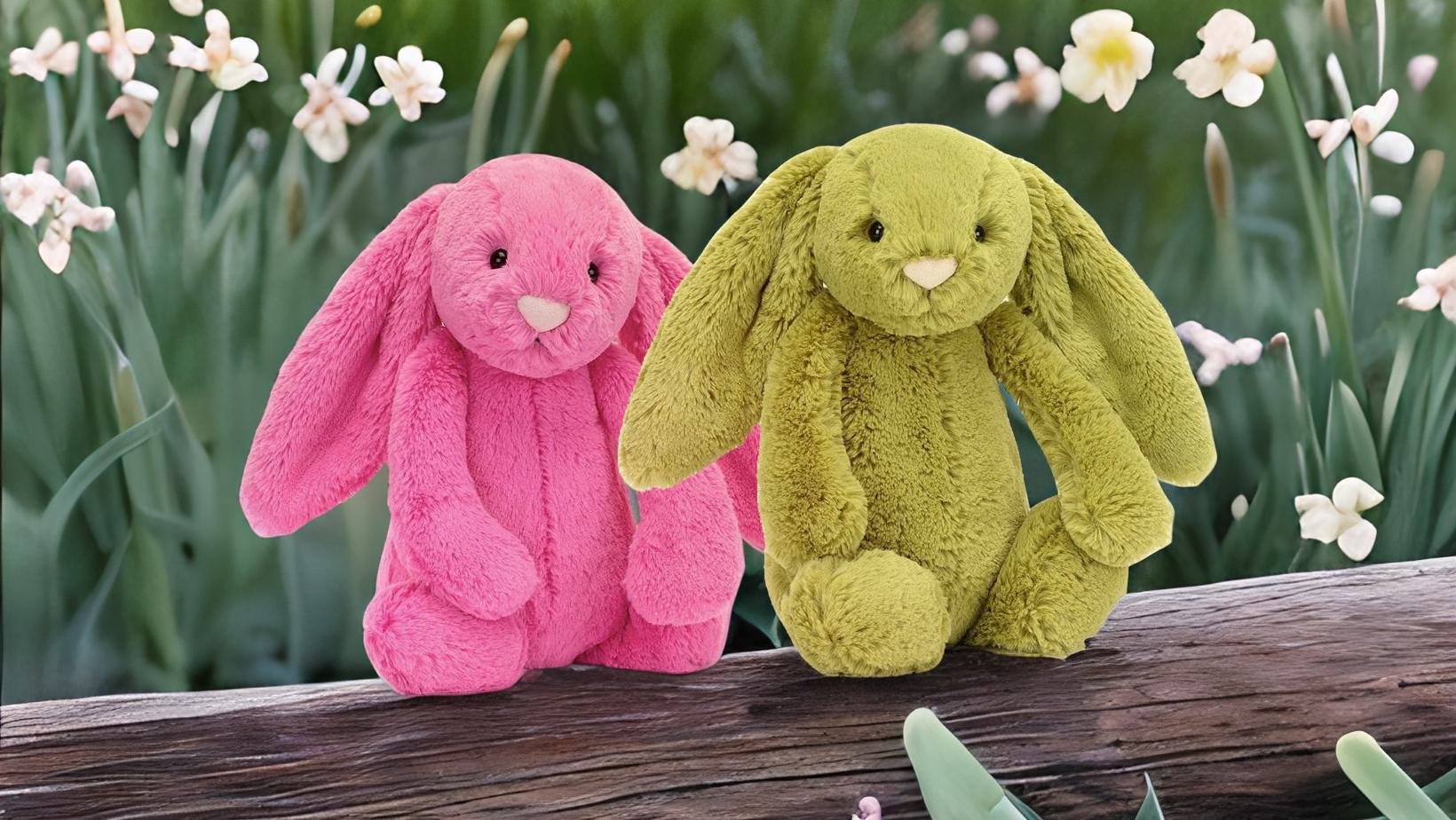 Jellycat Bashful Bunnies in Cerise and Moss
