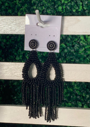 Beaded Crotchet Earrings Jewelry (BLACK) - BLOSSOM BEAUTIQUE 