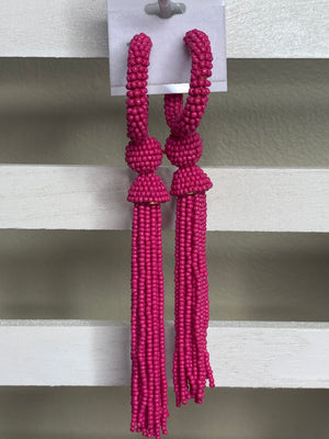 Beaded Hoop Chandelier Earrings - BLOSSOM BEAUTIQUE 