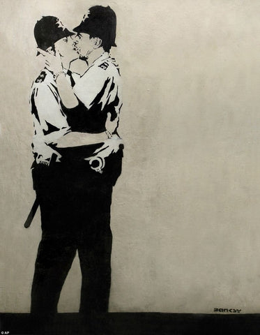 8. All love is substantial. Policemen Kissing [Banksy]