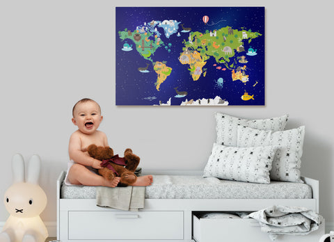 nursery world map wall art canvas print
