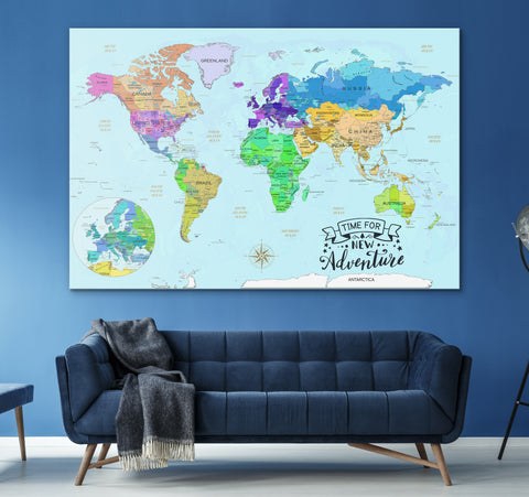 Watercolor world map wall art