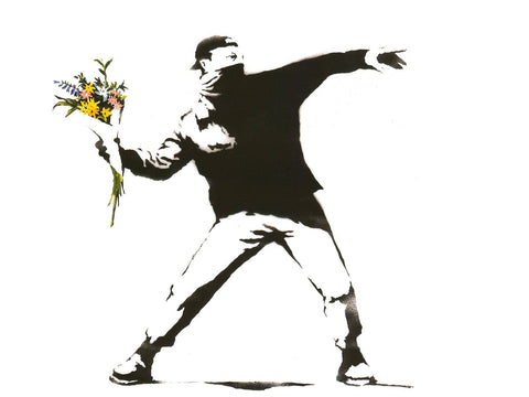 banksy flower thrower wall art canvas print 