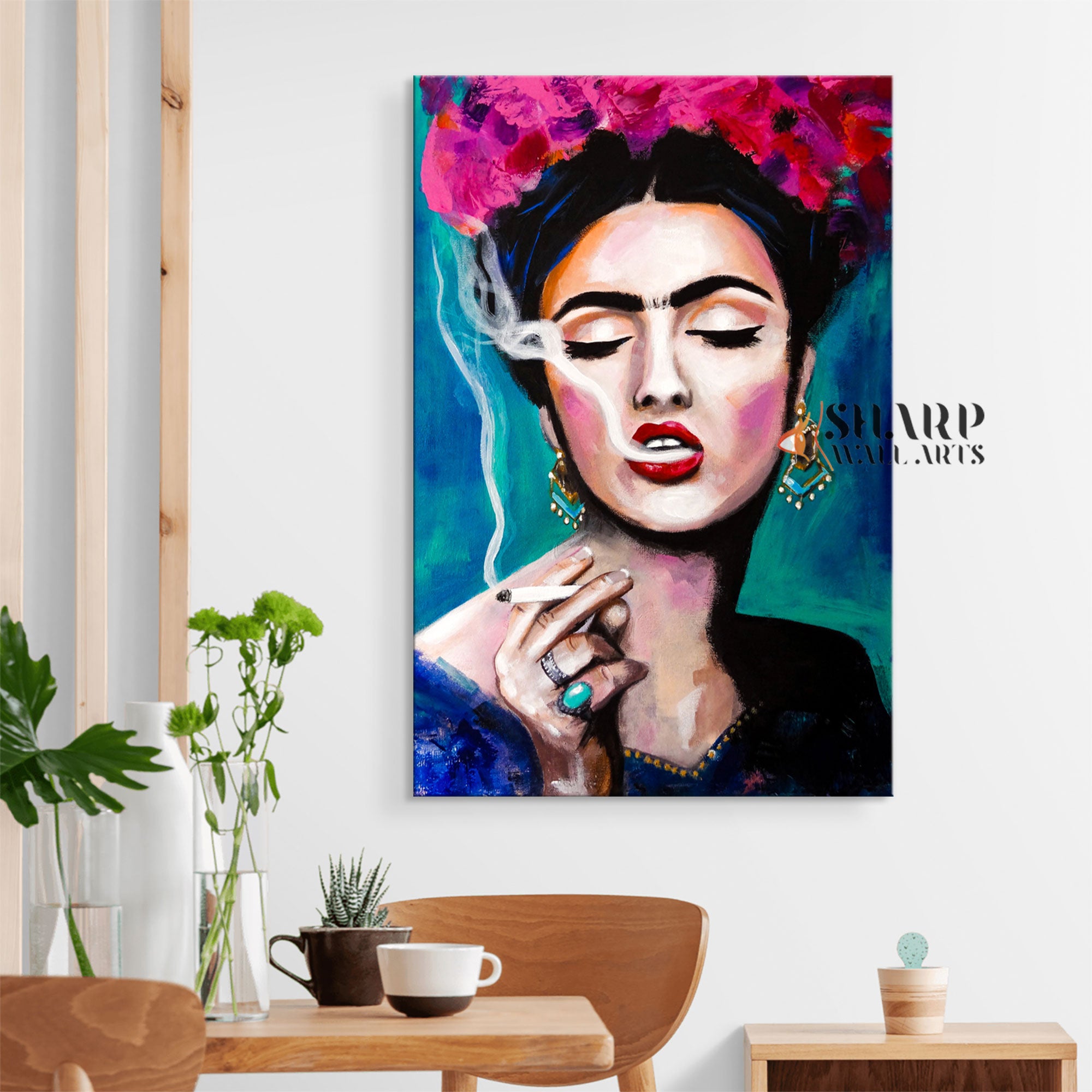 Frida Kahlo Tea And Smoking Canvas Wall Art – SharpWallArts