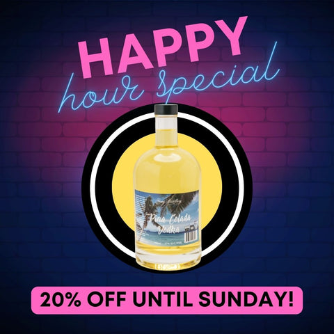 Newy Distillery Happy Hour Wednesdays. 20% off a 700ml vodka bottle every Wednesday. This week Pina Colada Flavoured Vodka.