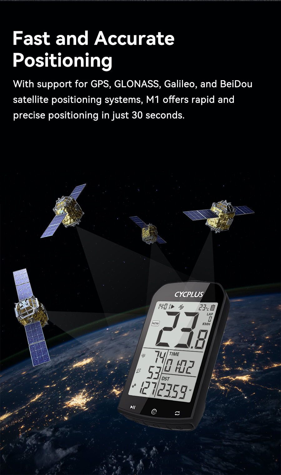 Fast and Accurate Positioning  With support for GPS, GLONASS, Galileo, and BeiDou satellite positioning systems, M1 offers rapid and precise positioning in just 30 seconds.