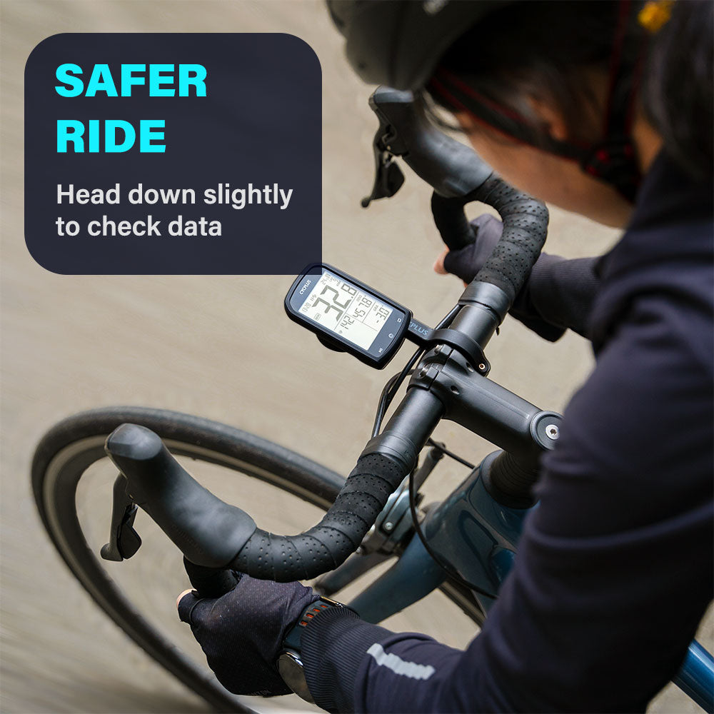 Safer Ride: Head down slightly to check data