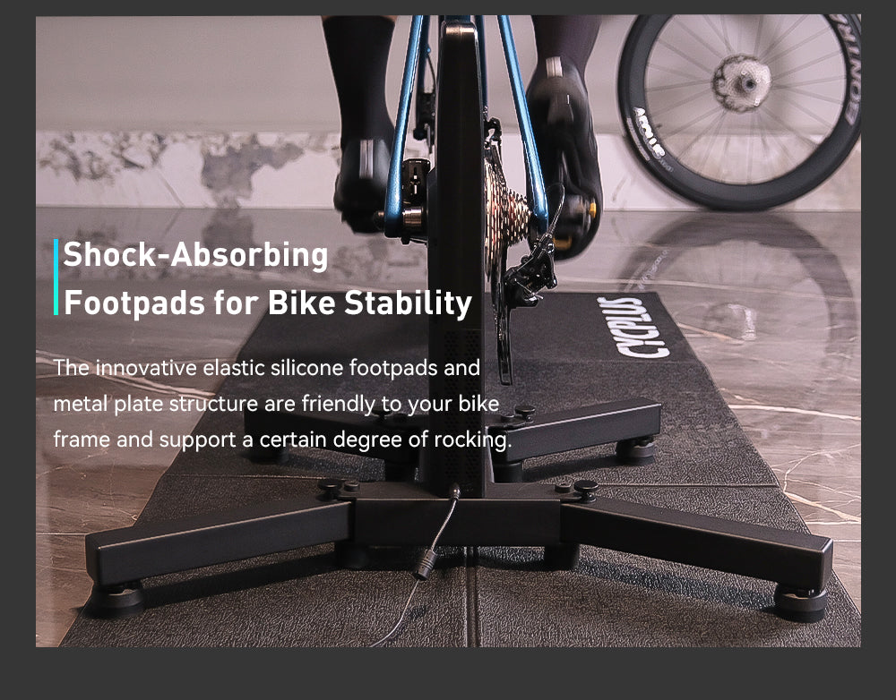 Shock-Absorbing Footpads for Bike Stability The innovative elastic silicone footpads and metal plate structure are friendly to your bike frame and support a certain degree of rocking.