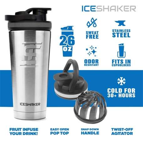Ice Shaker Double Walled Vacuum Insulated Protein Shaker Bottle, Navy, 26 oz.  