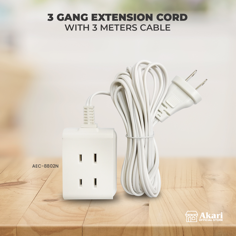 Akari 3 Gang Extension Cord 3 Meters Cable with Metal Bracket (AEC-H30 –
