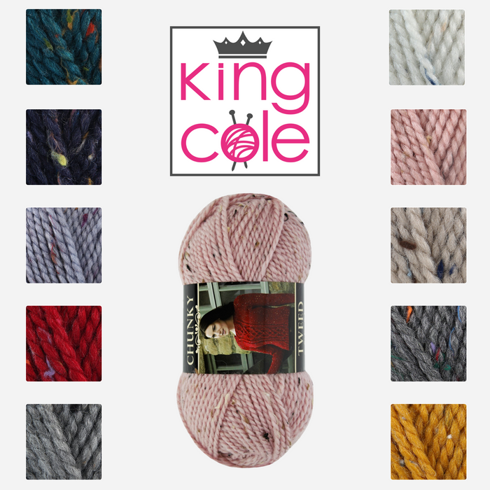 King Cole Chunky Tweed Wool Viscose Acrylic Mix Crochet Knitting Yarn-100g Ball