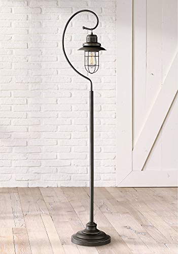 Ulysses Rustic Industrial Floor Lamp LED Oil Rubbed Bronze Arched Top Arm Lantern Cage for Living Room Reading Bedroom - Franklin Iron Works ELINKA