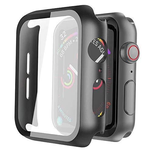 Photo 1 of (2 packs of 2) Misxi 2 Pack Hard PC Case with Tempered Glass Screen Protector Compatible with Apple Watch SE Series 6 Series 5 Series 4 40mm - Black