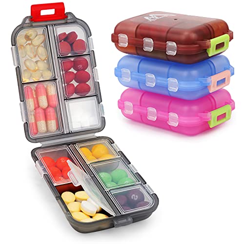 Photo 1 of 4 Pack Pill Case Portable Small Weekly Travel Pill Organizer Portable Pocket Pill Box Dispenser for Purse Vitamin Fish Oil Compartments Container Medicine Box by M MUCHENGBAO