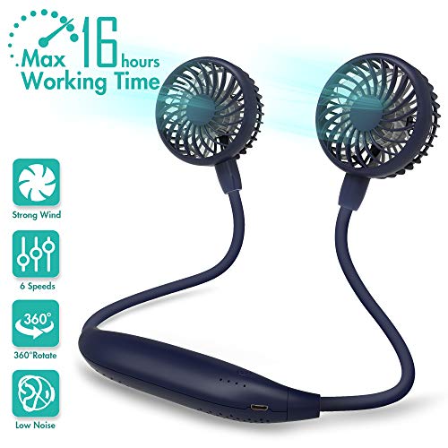 Photo 1 of Neck Fan 2600mah Battery Operated Neckband Fan 6-Speed Hand-Free Wearable Personal USB Fan for Hot Flashes Home Office Travel Outdoor Sports (Navy Blue)
