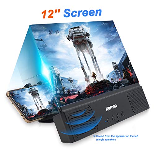 jteman 12'' 3D Mobile Phone Screen Magnifier with Bluetooth Speaker, HD Protable Movies Amplifier with Foldable Holder Stand, Support iPhone Xs Max/X / 8/8 Plus and Android All Smartphones