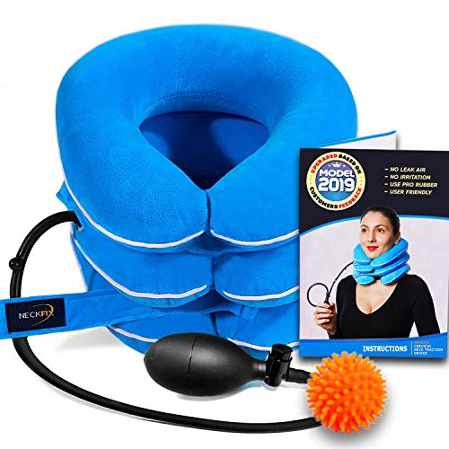 Photo 1 of Cervical Neck Traction Device by NeckFix for Instant Neck Pain Relief - Adjustable Neck Stretcher Collar for Home Traction Spine Alignment [Model 2019] + Bonus (12-17 inch)