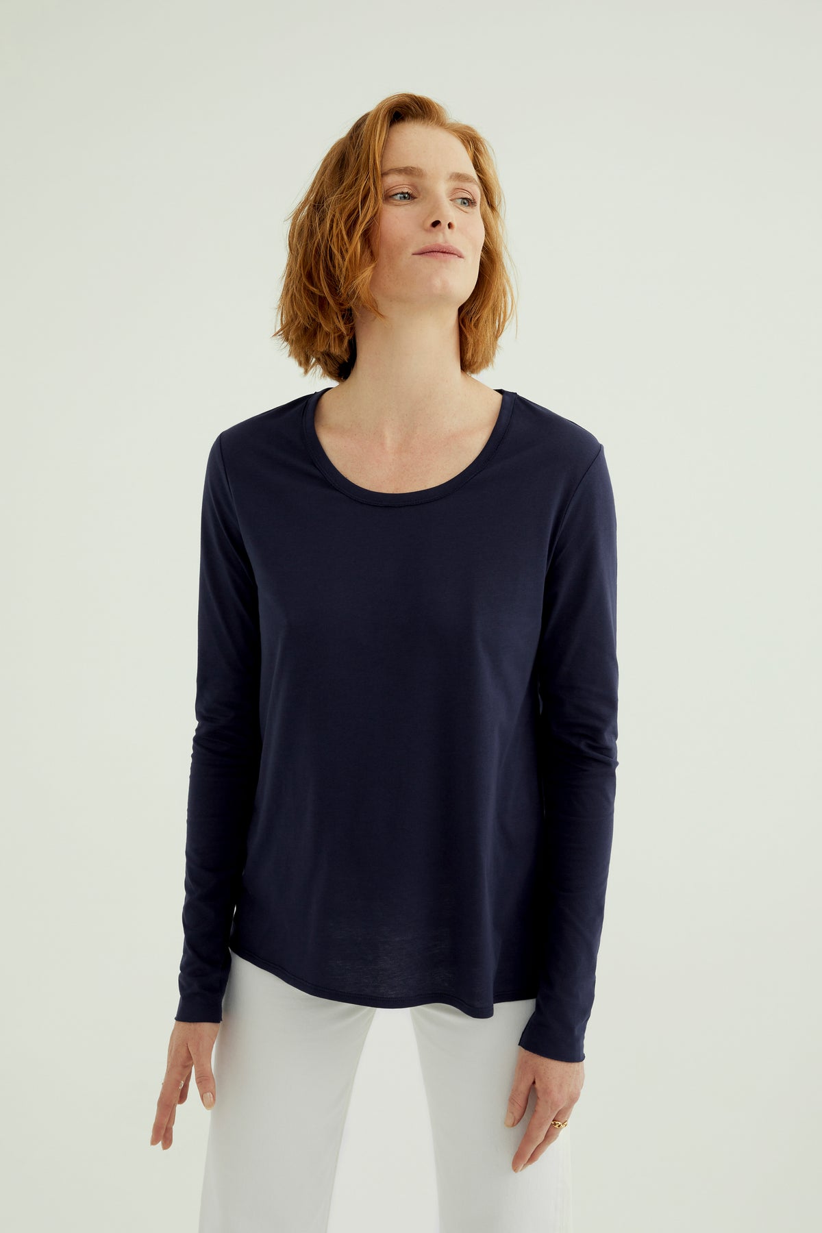 Women's Navy Blue Round Neck with Tulip Sleeve T-Shirt (36