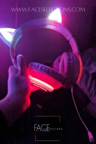 Car Ear headphones lit up at night before gaming stream