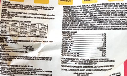 dry cat food label example