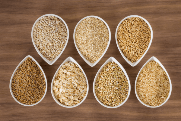 variety of grains in teardrop bowls