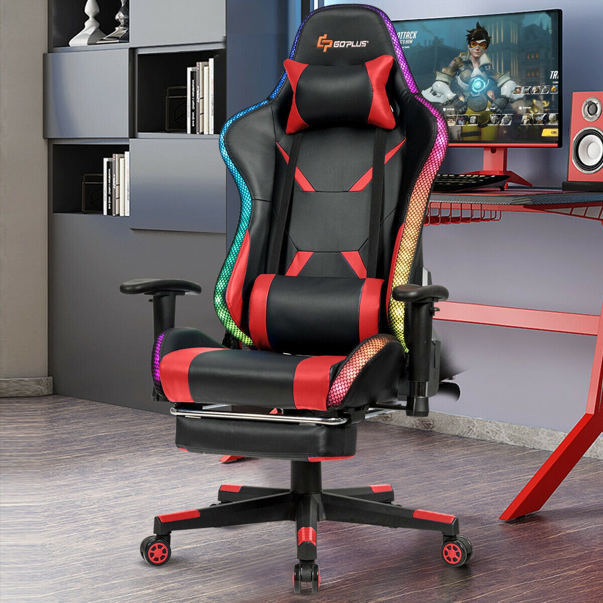 Racing Gaming Chair with LED Lights-Red | SwayCentre
