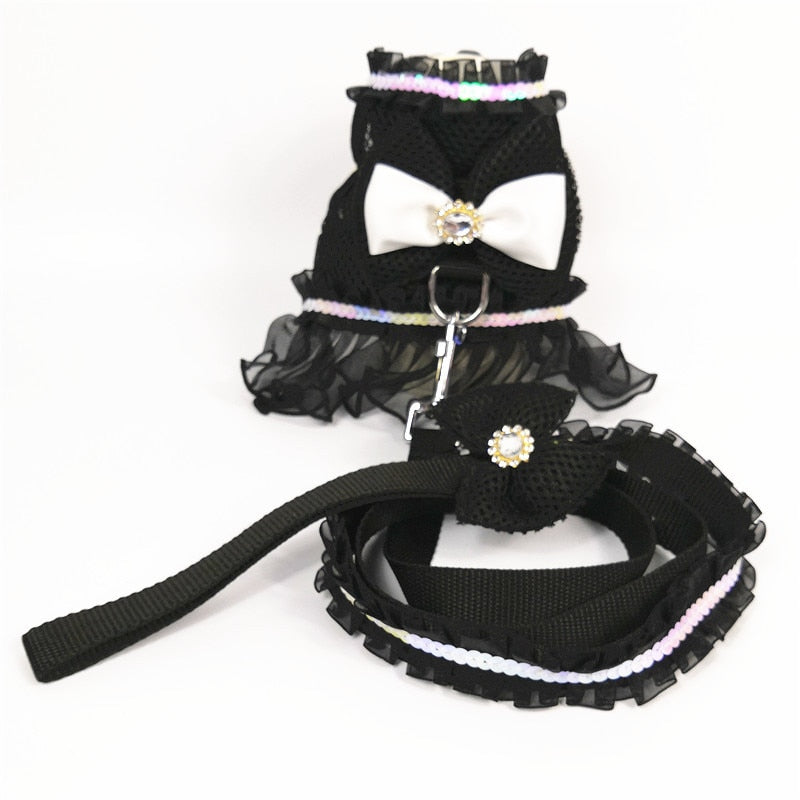 Princess Dog Dresses for Small Dogs Yorkshire Chihuahua Summer Dog Dress Harness and Leash Set Lace Pet Costume Accessories