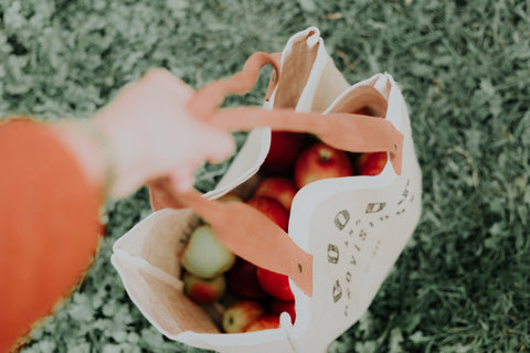 Reusable shopping bag with with in-season fresh apples