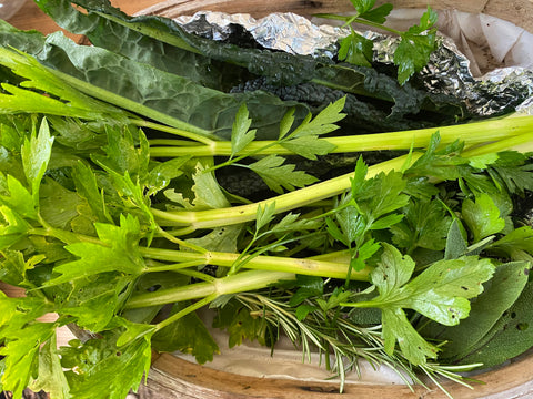 seasonal eating blog - freshly harvested greens